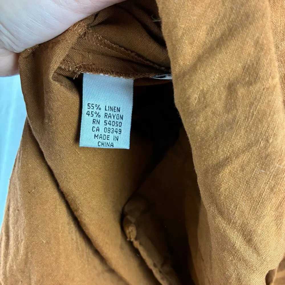 Jones & Co Mother of Pearl Button Up Linen Tunic Top Terra Cotta Womens Medium